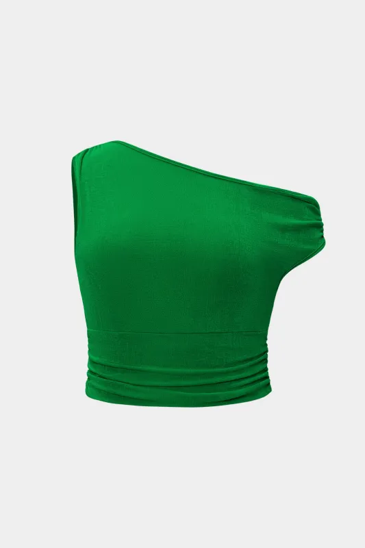 Plus størrelse asymmetrisk ruched ærmeløs t-shirt sold by Micas