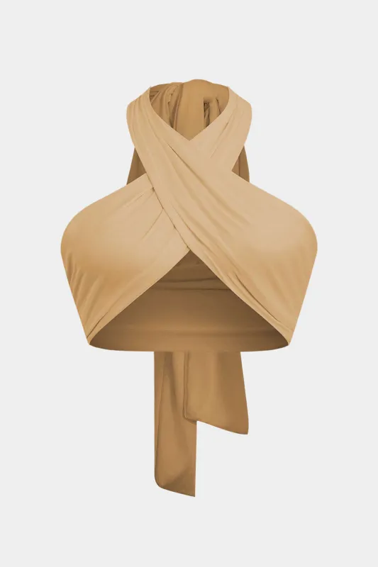 Plus størrelse ruched krydsede grime hals bind cami top sold by Micas