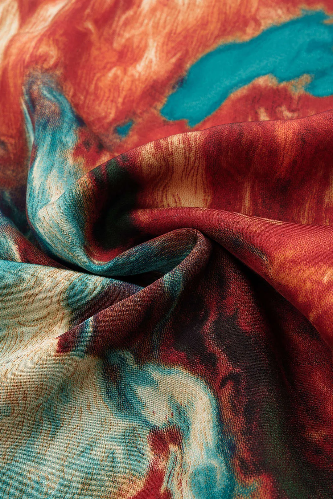 Plus størrelse satin abstrakt mønster lynlås cowl hals halter hals binding cami top sold by Micas product image thumbnail 3