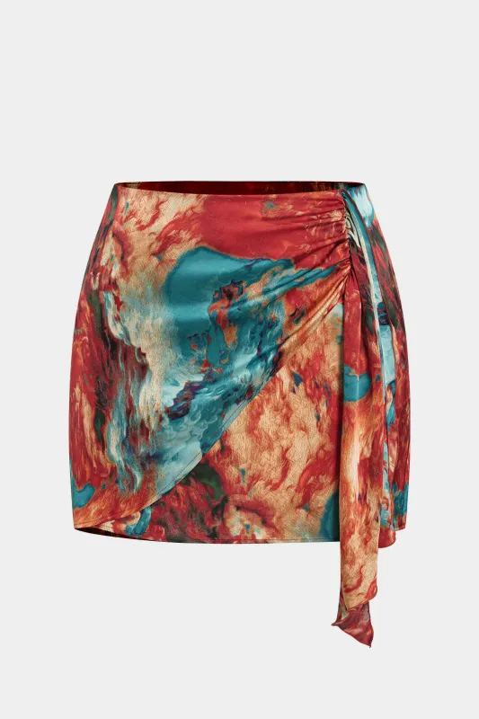 Plusstørrelse Satin krydsede lynlås Ruched nederdel sold by Micas
