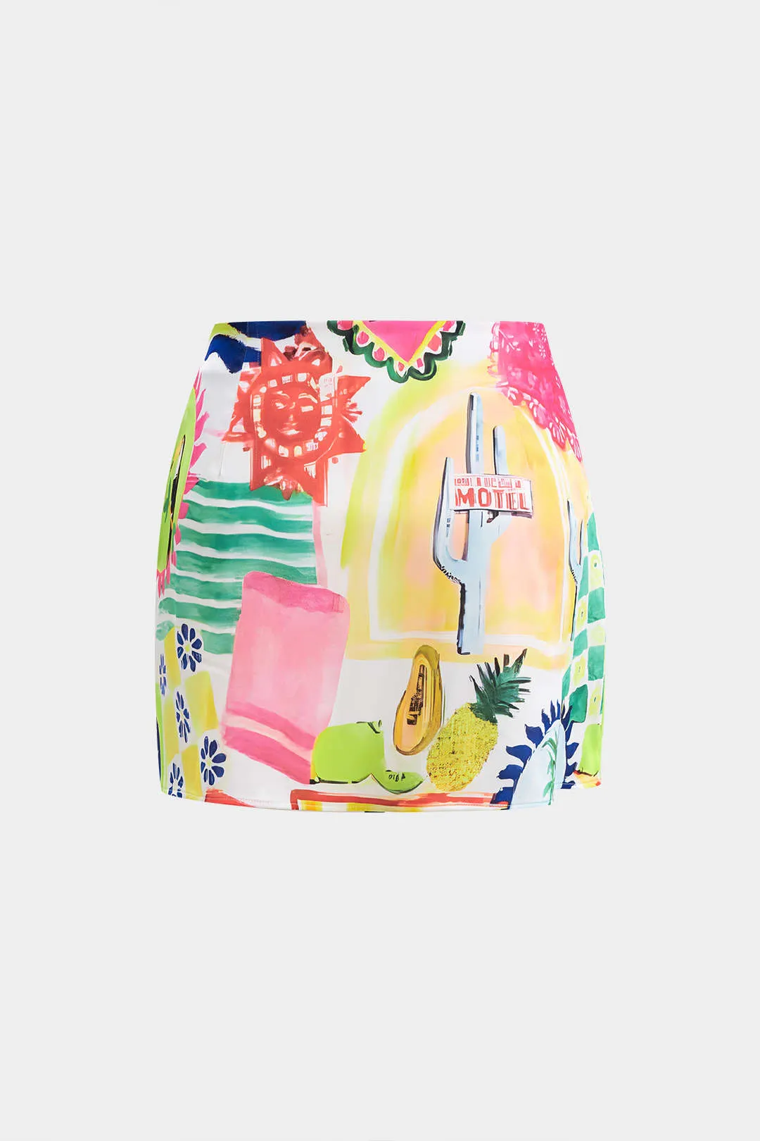 Plus størrelse satin pop kunst mønster lynlås høj talje split nederdel sold by Micas product image thumbnail 2