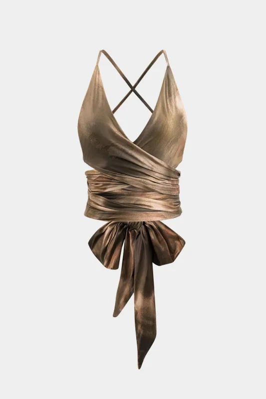 Abstract Print Rackless Strappy Tie Back Cami Top sold by Micas