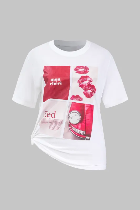 Plus størrelse abstrakt print rund hals kortærmet t-shirt sold by Micas