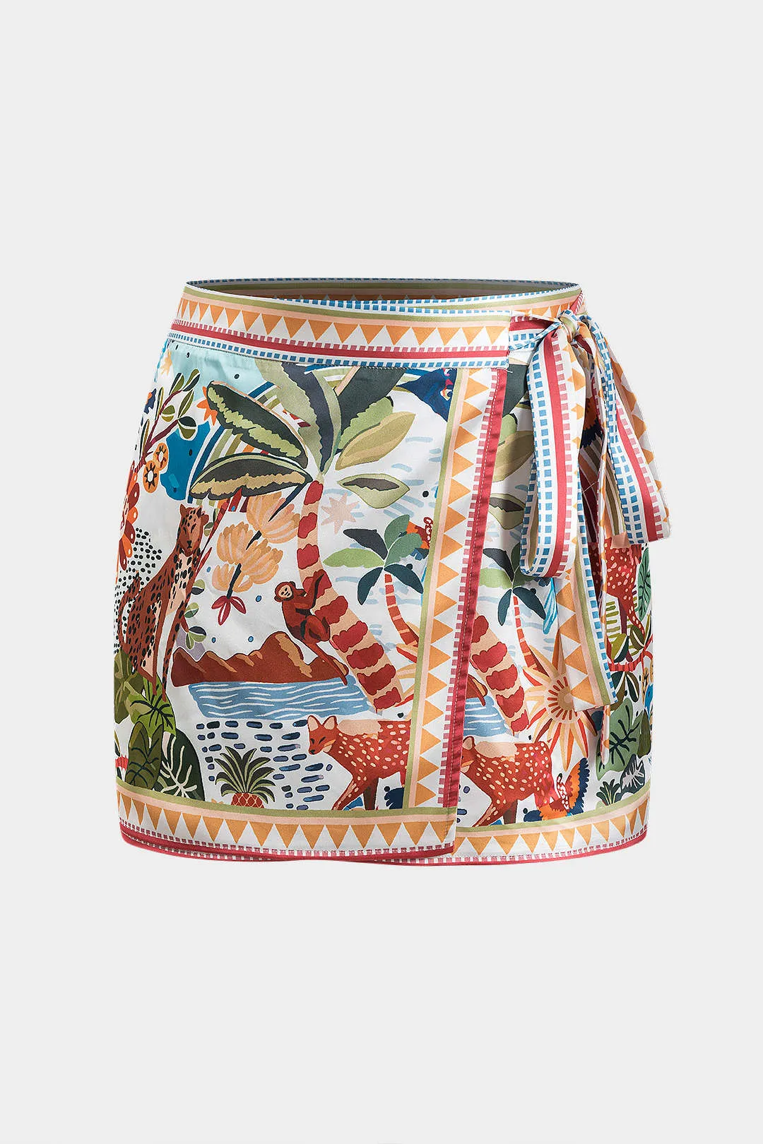 Plus størrelse tropisk print satin slips front nederdel sold by Micas