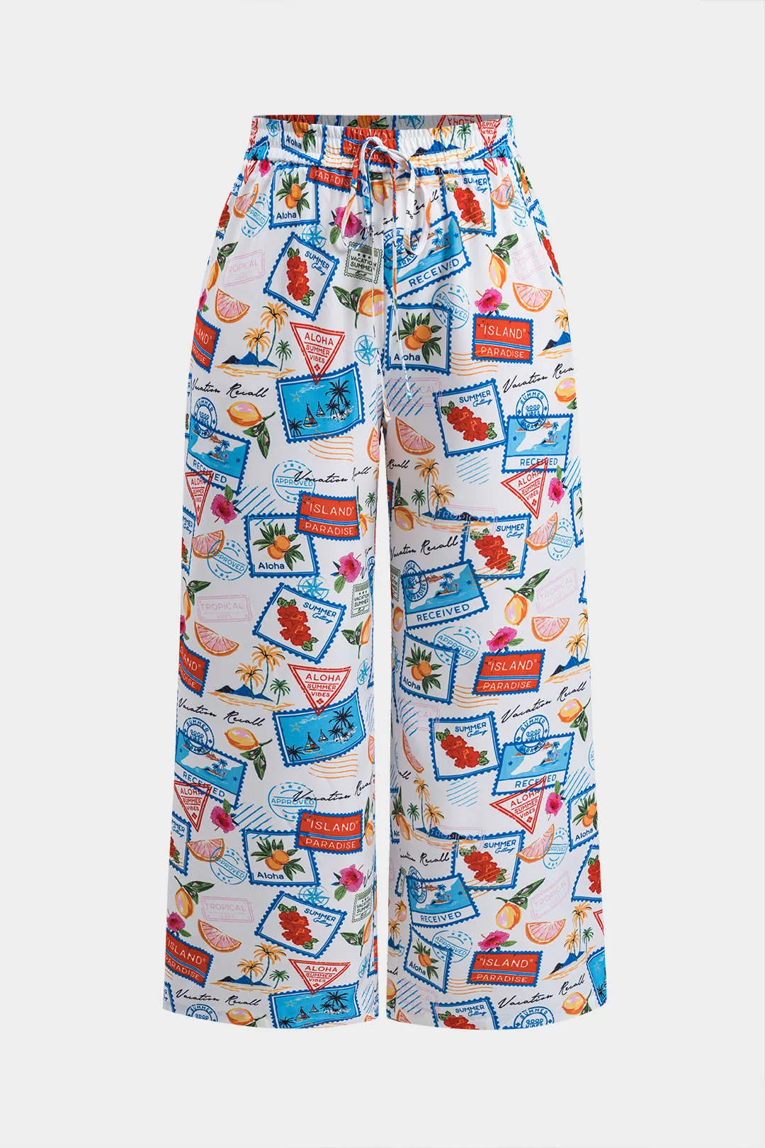 Plus størrelse pop kunstprint slips foran brede ben bukser sold by Micas