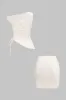 Asymmetrical Neck Drawstring Short-Sleeve Top And Skirt Set sold by Micas
