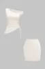 Asymmetrical Neck Drawstring Short-Sleeve Top And Skirt Set sold by Micas