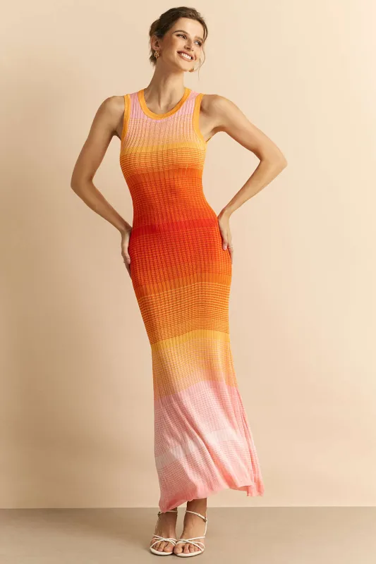 Knit Contrast Round Neck Tank Sleeveless Dress sold by Micas