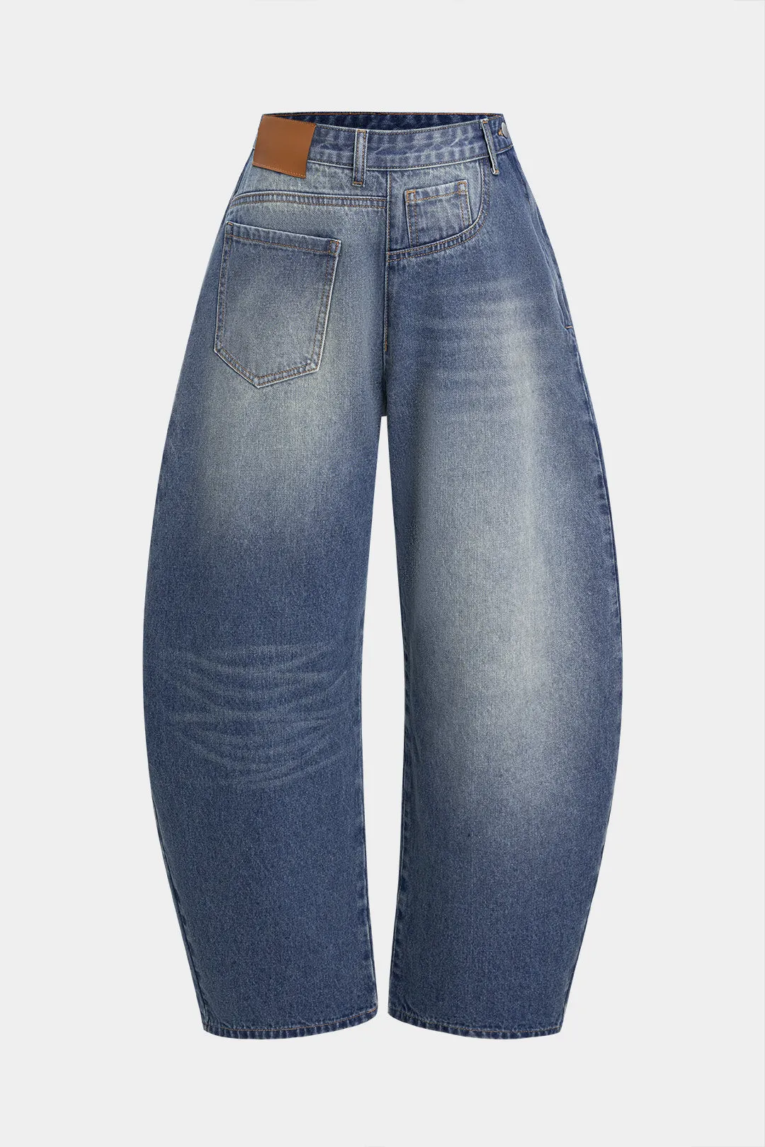 Denim Asymmetrical Barrel Jeans sold by Micas