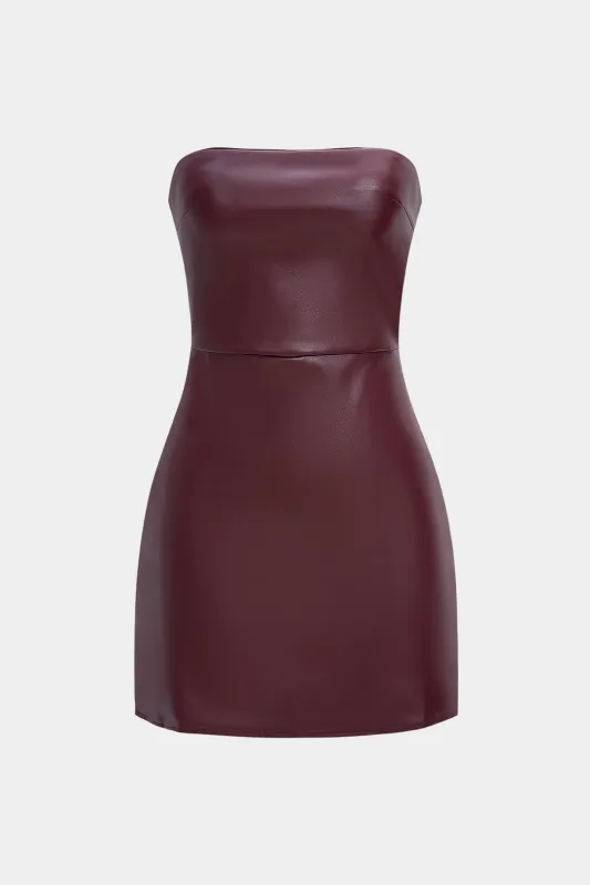 Faux Leather Strapless Sleeveless Mini Dress sold by Micas