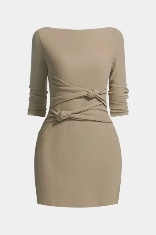 Off Shoulder Knotted Short Sleeve Mini Dress sold by Micas