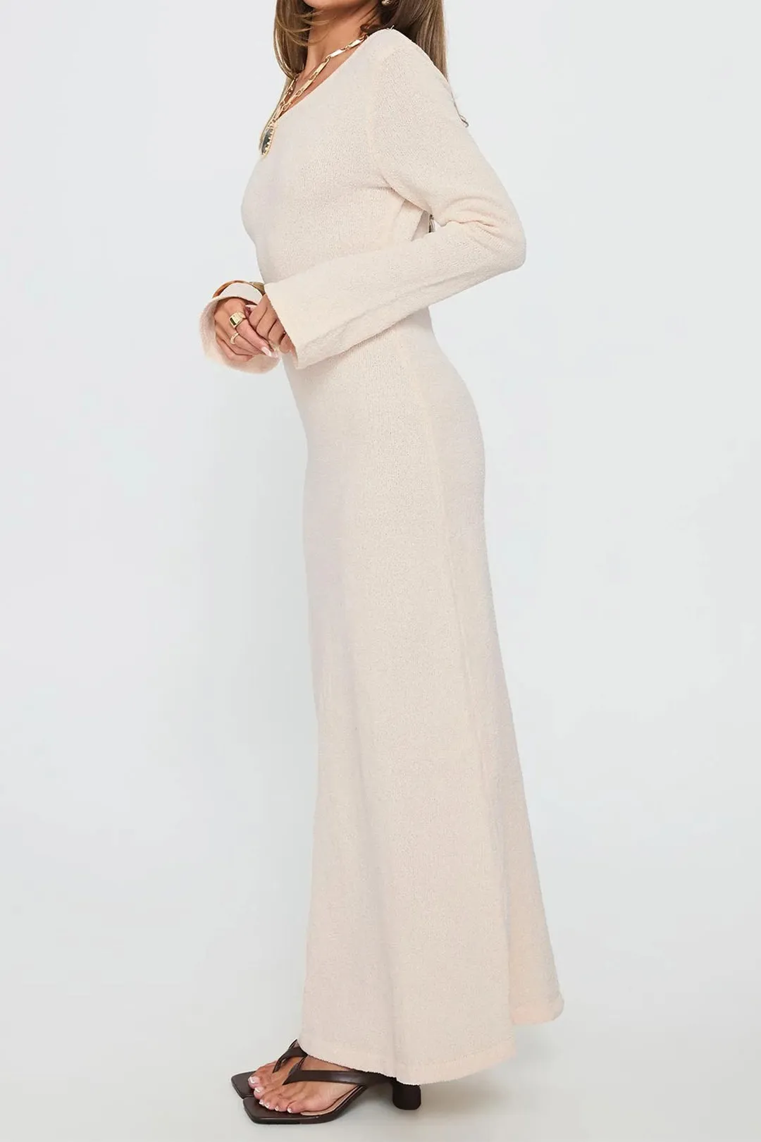 Bell Sleeve Asymmetrical Shoulder Long Sleeve Maxi Dress sold by Micas product image thumbnail 2