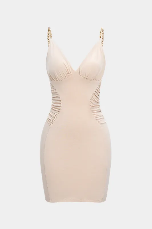 Ruched V-Neck Metallic Slip Sleeveless Mini Dress sold by Micas