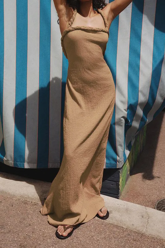 Halter Neck Twist Knot Sleeveless Maxi Dress sold by Micas