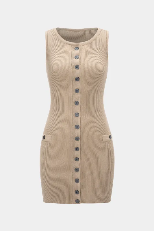 Knit Button Sleeveless Dress sold by Micas