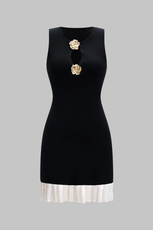 Knit Metallic Decor Patchwork Cut Out Pleated Sleeveless Dress sold by Micas