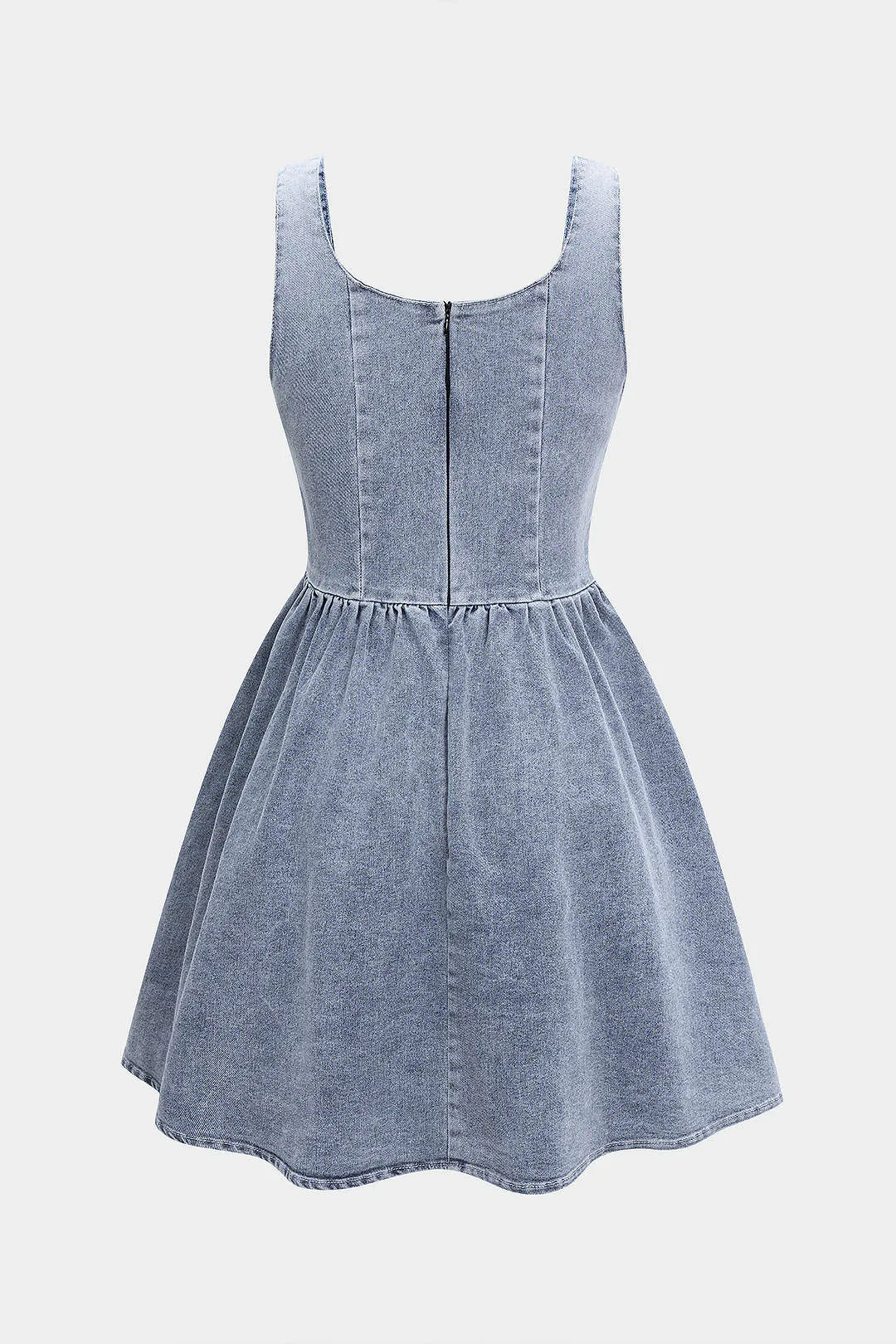 Denim Washed Puff Sleeveless Denim Dress sold by Micas product image thumbnail 2