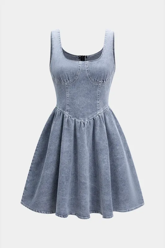 Denim Washed Puff Sleeveless Denim Dress sold by Micas