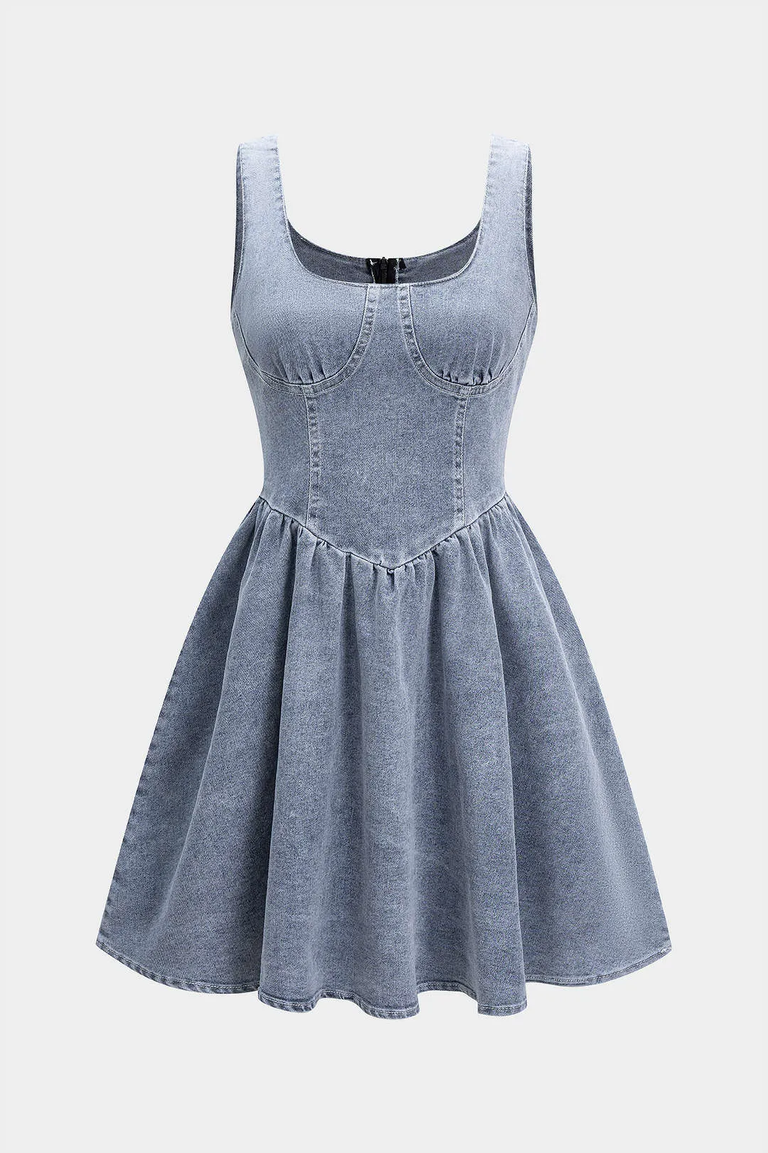 Denim Washed Puff Sleeveless Denim Dress sold by Micas