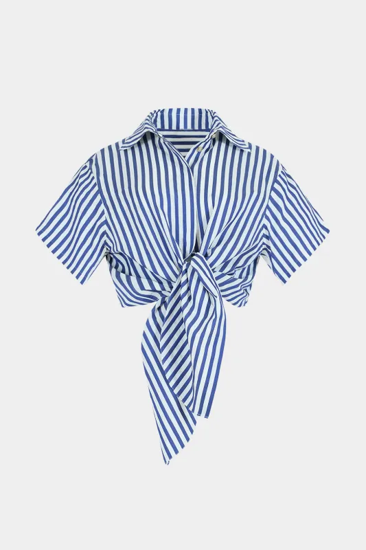 Stripes Print Tie Front Short-Sleeve Shirt sold by Micas