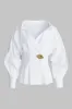 Asymmetrical Ruched Button Decor Long-Sleeve Shirt sold by Micas