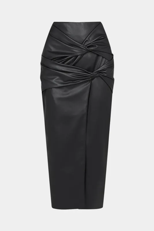 Faux Leather High Slit Zipper Twist Knot Skirt sold by Micas