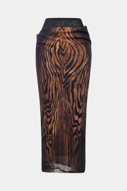 Branches Print Mesh Ruched Skirt sold by Micas