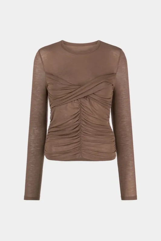 Ruched Round Neck Long-Sleeve Top sold by Micas