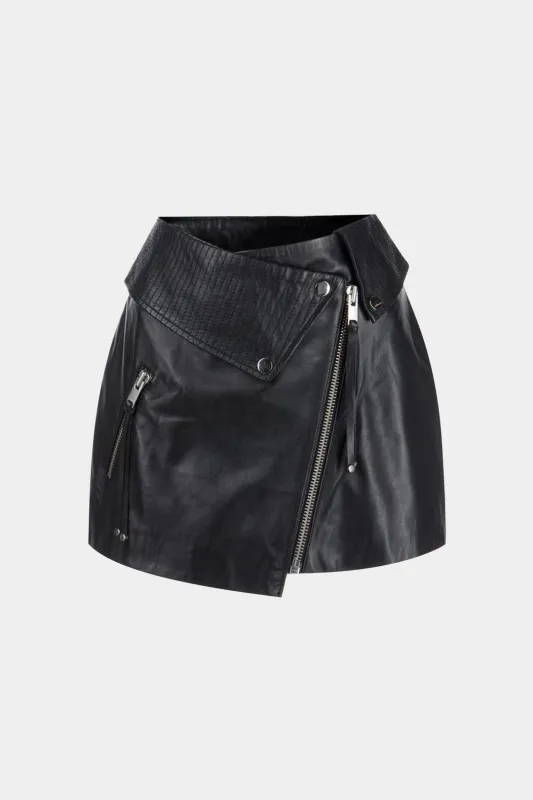 Faux Leather Zipper Asymmetrical Skirt sold by Micas