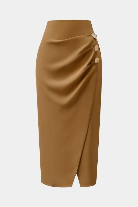 Ruched Button Split Skirt sold by Micas