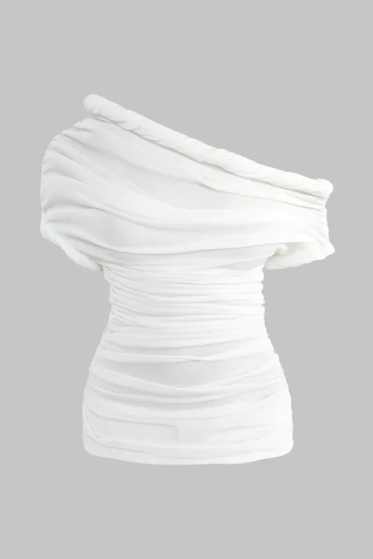 Asymmetrical Ruched Twist Knot Short Sleeve T-Shirt sold by Micas