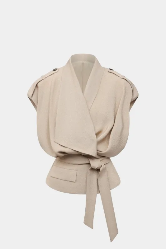 Linen Tie Front Asymmetrical Vest sold by Micas
