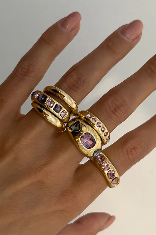 Colorful Diamond Metal Open Ring sold by Micas