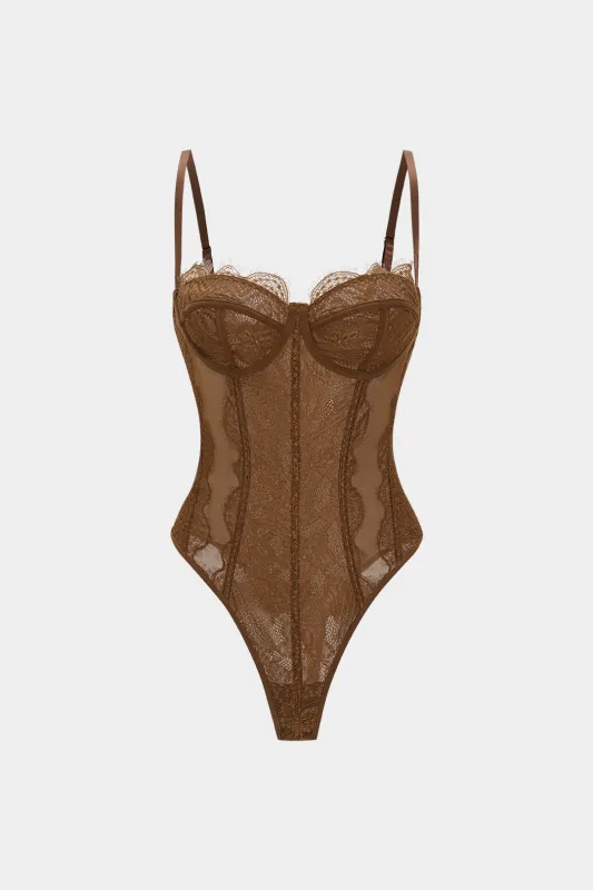 Mesh Sheer Patchwork Bustier Corset Slip Sleeveless Bodysuit sold by Micas