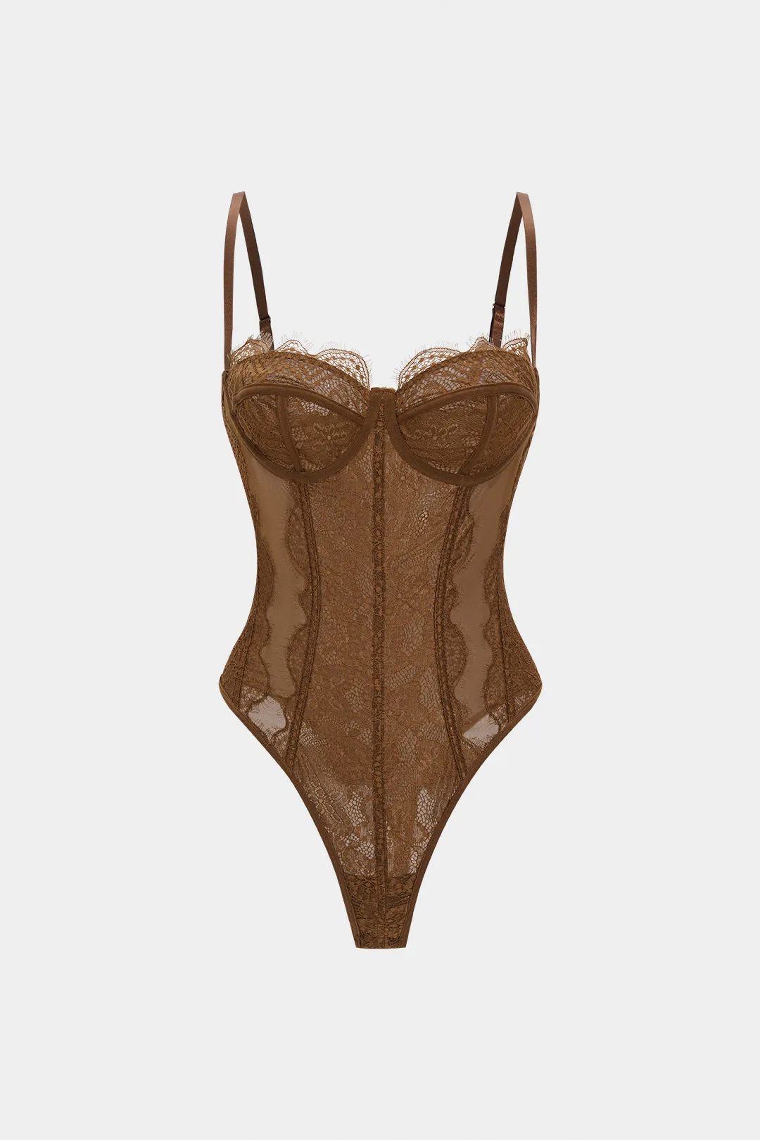 Mesh Sheer Patchwork Bustier Corset Slip Sleeveless Bodysuit sold by Micas