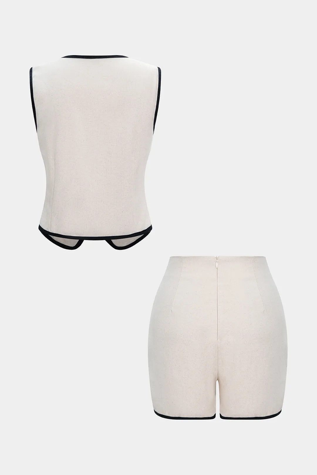 Linen Contrast Vest And Fake Pockets Skirt Set sold by Micas product image thumbnail 2