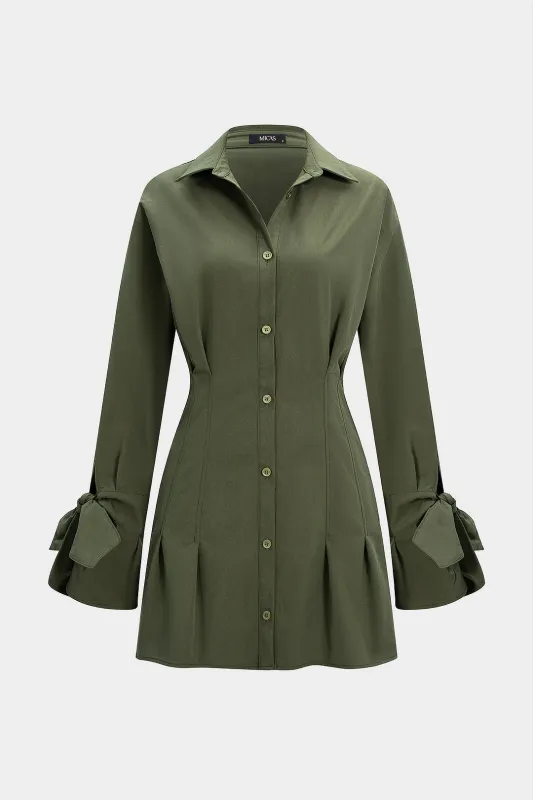 Button Ruched Tie-Up Long-Sleeve Mini Dress sold by Micas