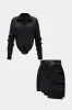 Ruched Button Cut Out Long-Sleeve Shirt And Asymmetrical Belted Shorts Set sold by Micas