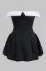 Plus Size Contrast Off Shoulder Puff Sleeveless Mini Dress sold by Micas