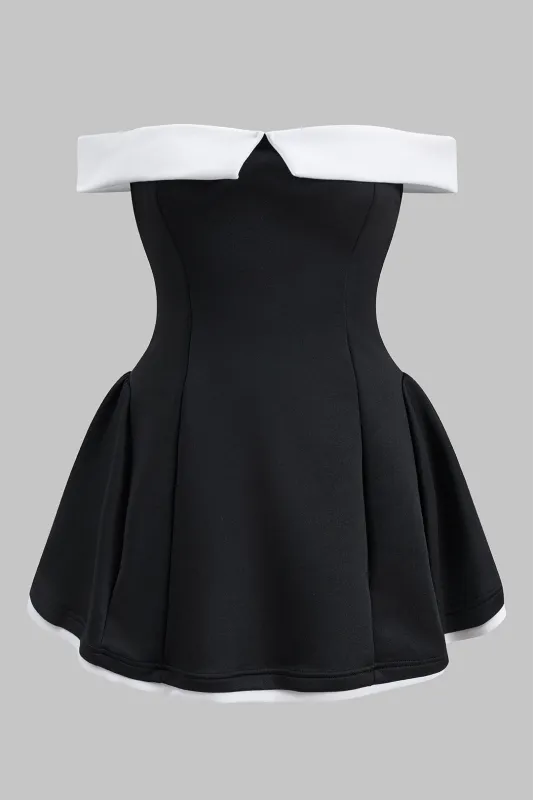 Plus Size Contrast Off Shoulder Puff Sleeveless Mini Dress sold by Micas