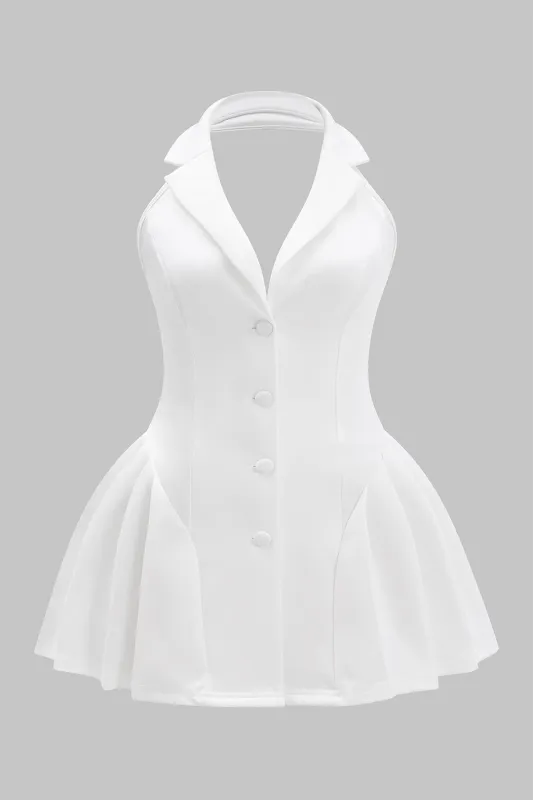Plus Size Halter Neck Button Ruffle Sleeveless Mini Dress sold by Micas