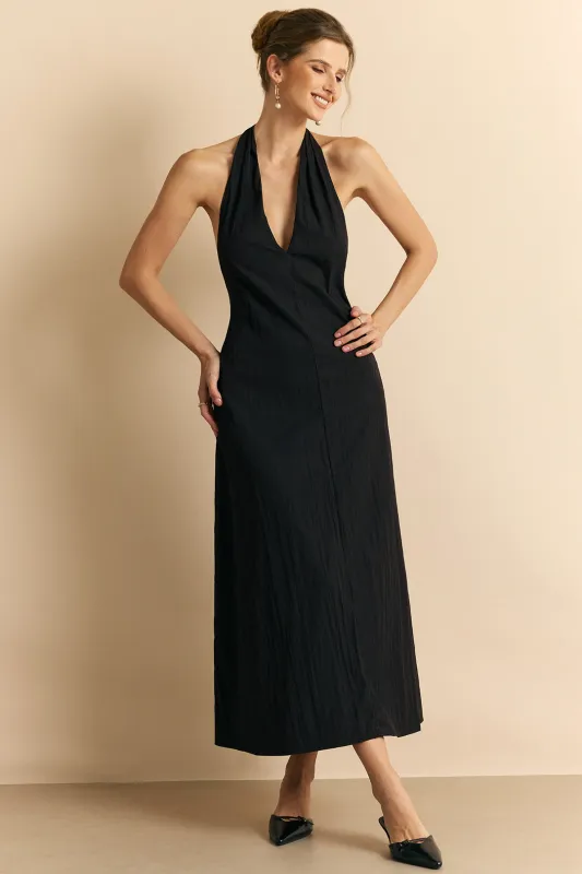 Halter Neck Tie Back Backless Sleeveless Maxi Dress sold by Micas