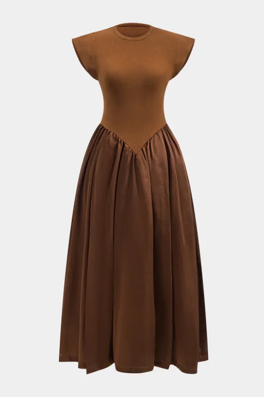 Satin Patchwork Ruched Short Sleeve Maxi Dress sold by Micas