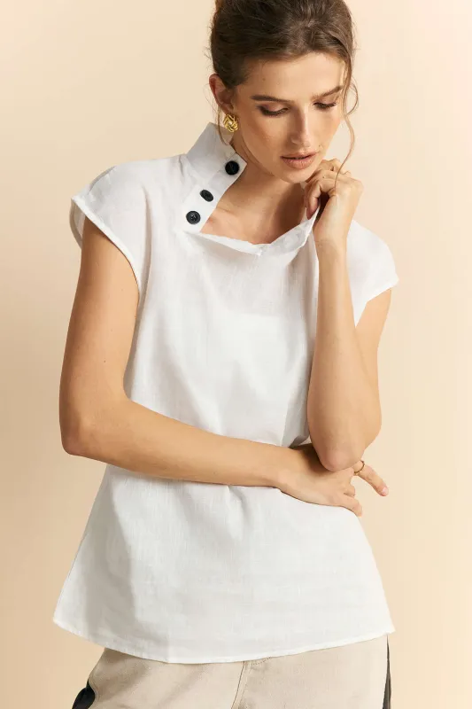 Linen Button Short Sleeve T-Shirt sold by Micas