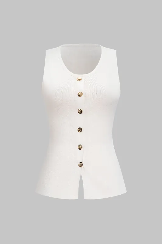 Round Neck Button Tank Top sold by Micas