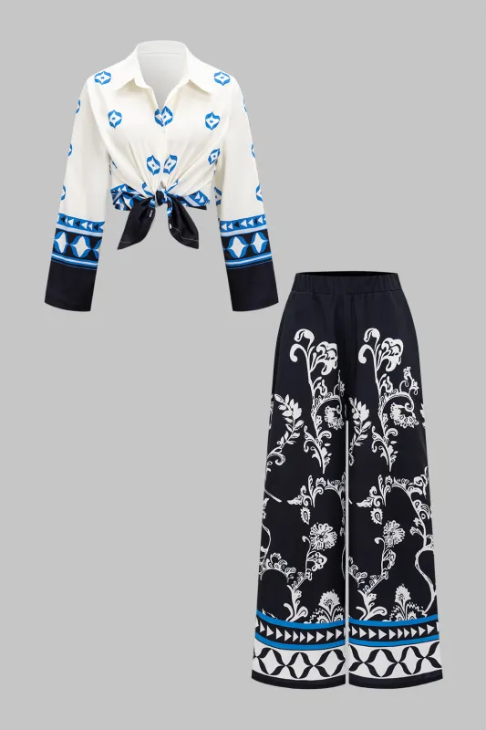 Floral Print Long-Sleeve And Wide Leg Long Sleeve Trousers Set sold by Micas