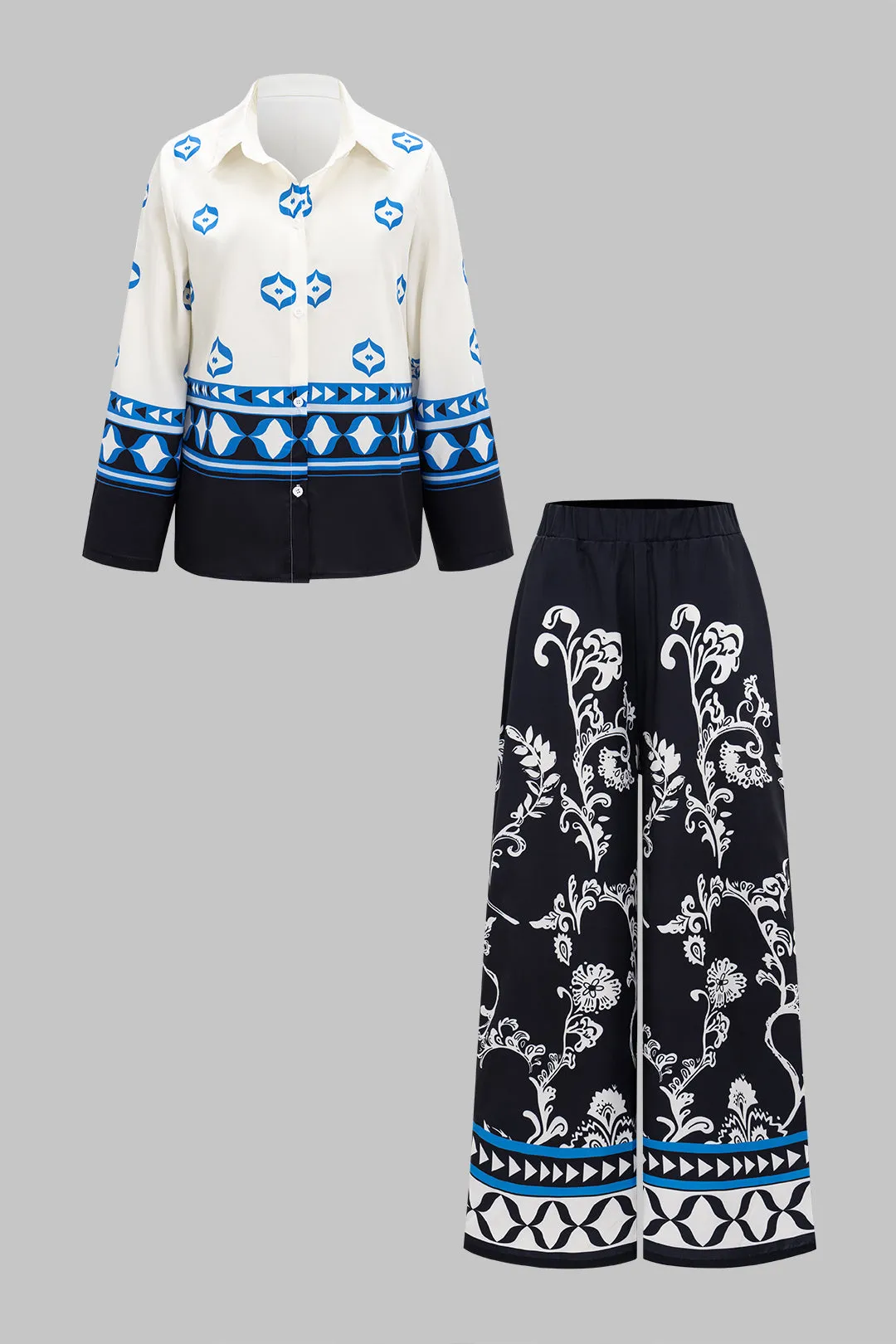 Floral Print Long-Sleeve And Wide Leg Long Sleeve Trousers Set sold by Micas product image thumbnail 2