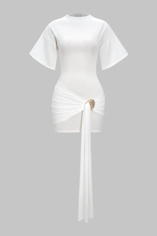 Metallic Decor Round Neck Ruched Short Sleeve Mini Dress sold by Micas