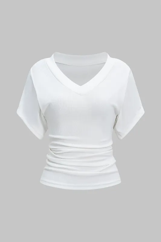 V-Neck Waist-Cinching Ruched T-Shirt sold by Micas