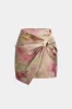 Abstract Print Chiffon Twist Knot Metallic Decor Zipper Asymmetrical Skirt sold by Micas